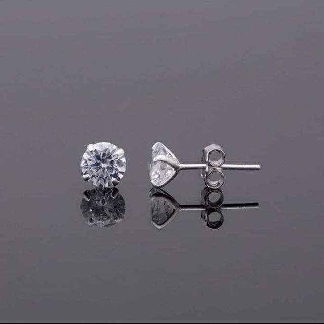 Bông tai bạc bông đính 1 đá size 2,3li Van Jewelry V10641