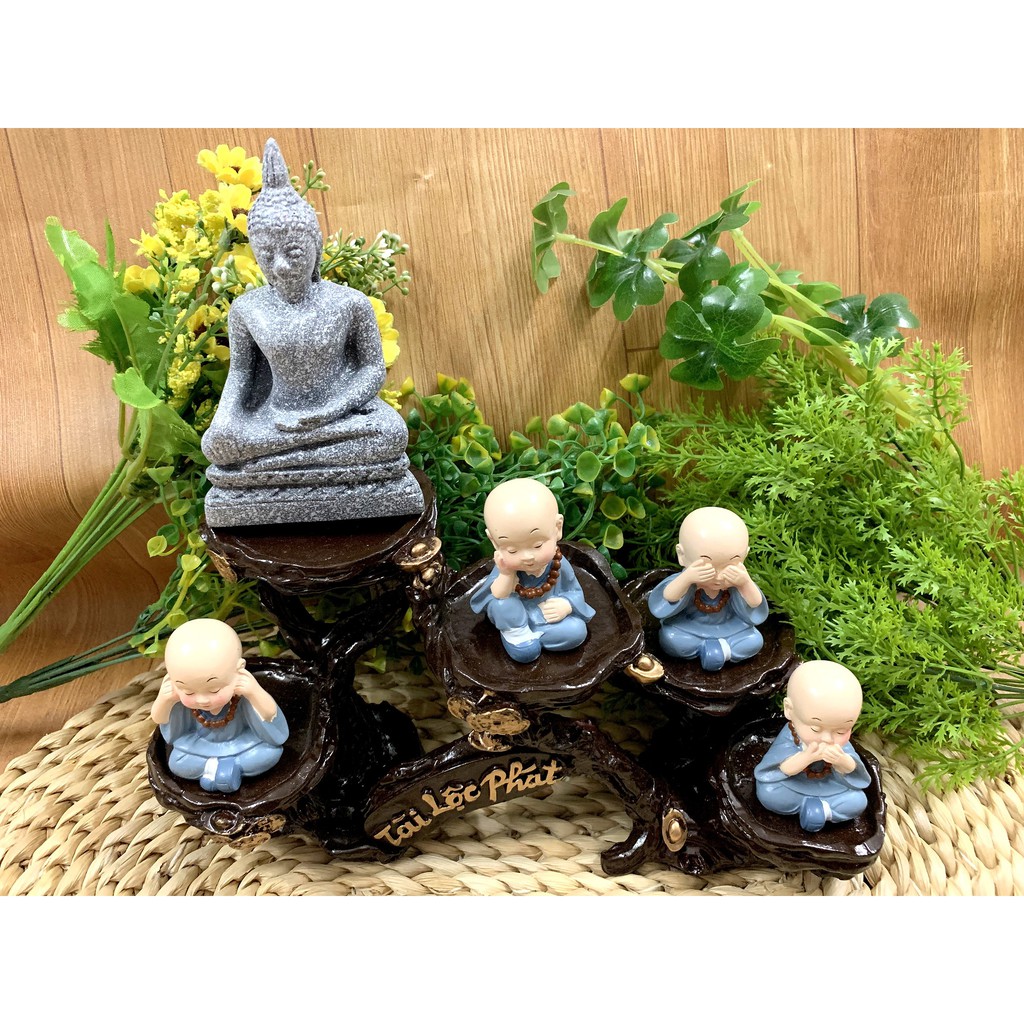 Full Set Phật Thái cùng các chú tiểu Tứ Không Đeo Chuổi Hạt tọa đế Tài Lộc Phát