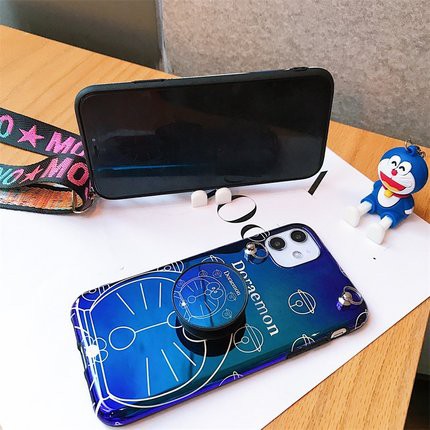 Ốp điện thoại họa tiết Doraemon có dây đeo chéo giá đỡ cho iPhone 12 Mini 11 Pro XS Max X XR 8 7 6 6s Plus 5 SE