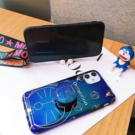 Ốp điện thoại Doraemon có dây đeo và giá đỡ thích hợp cho iPhone 12 Mini 11 Pro XS Max X XR 8 7 6 6s Plus 5 SE