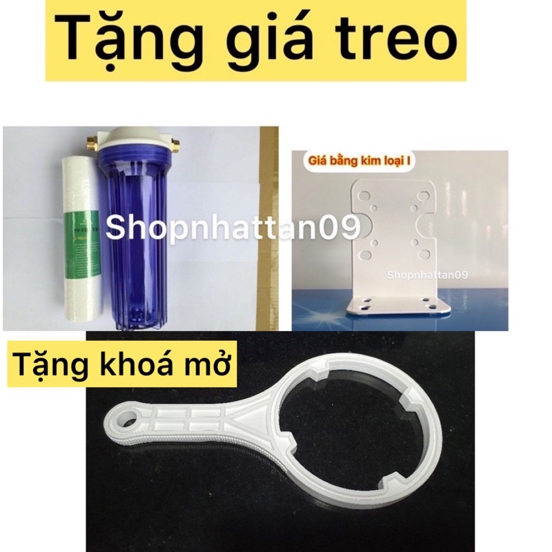 Bộ Lọc Nước Thô Đầu Nguồn số 1 Cấp Ren Ngoài 21 Ren Đồng Cốc trong TẶNG GIÁ TREO + KHOÁ MỞ