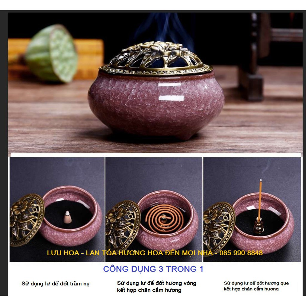 Trầm hương, lư đốt trầm men rạn ngọc cao cấp ..