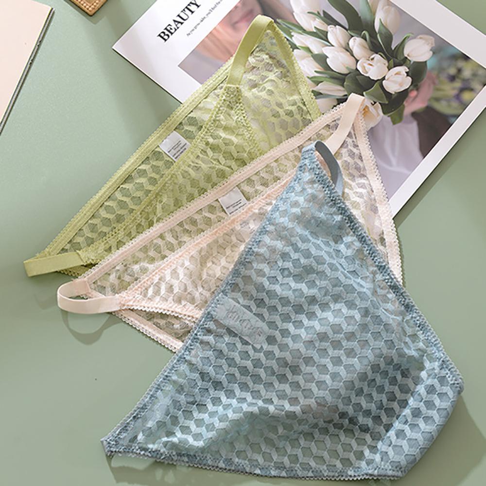 OCEANMAP Quần Lót Mềm Mại Thoáng Khí Lưng Thấp Họa Tiết Sọc Caro Quyến Rũ Cho Nữ