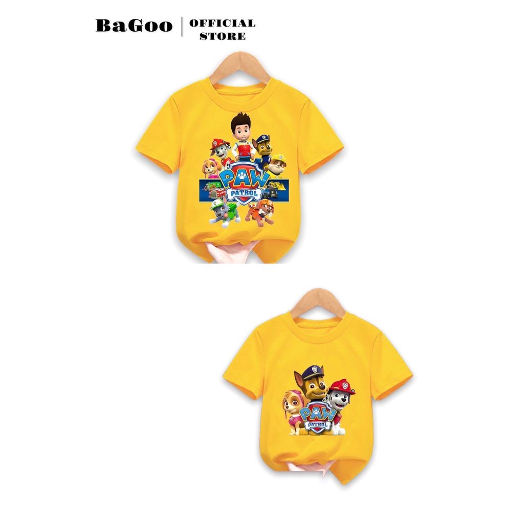 Áo thun cotton cộc tay cho bé trai in hình 3D hoạt hình đội chó cứu hộ paw patrol từ 2 đến 9 tuổi (8kg-35kg)
