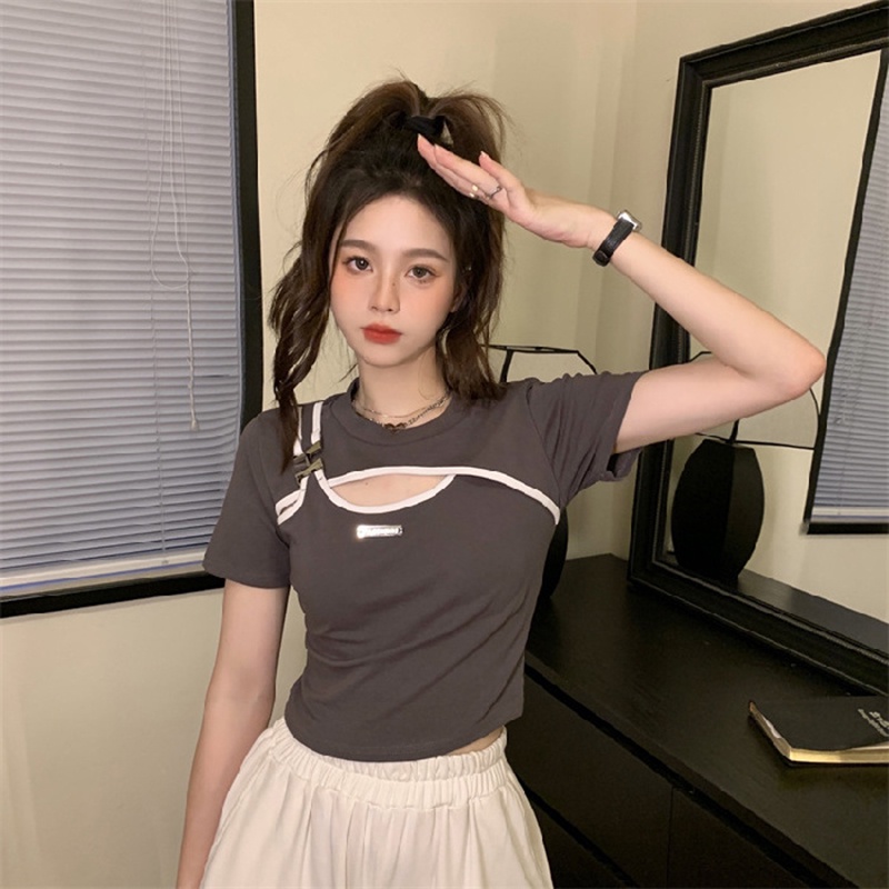 Áo thun IELGY tay ngắn dáng ôm thiết kế độc đáo thời trang cho nữ