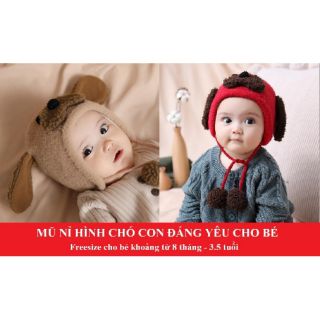 Mũ len nỉ hình cún con đáng yêu cho bé