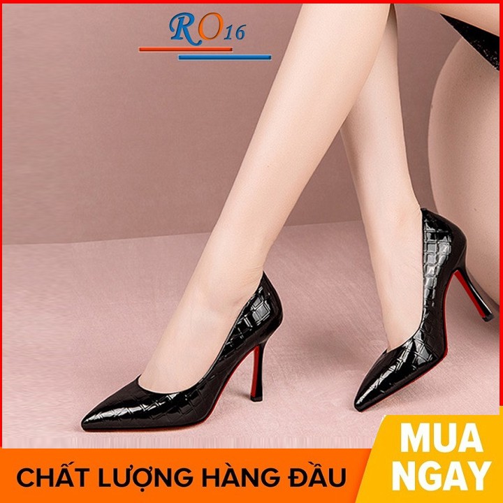 Giày cao gót nữ đẹp bít mũi 7 phân hàng hiệu rosata màu đen ro16