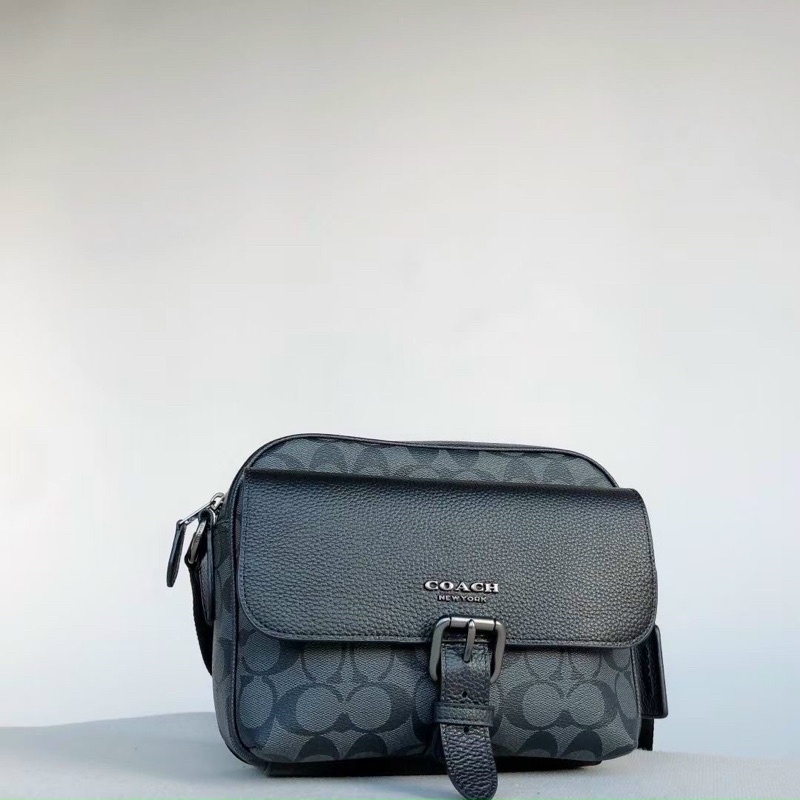 Túi Coach nam da thật pha canvas dáng túi hộp đeo chéo siêu đẹp
