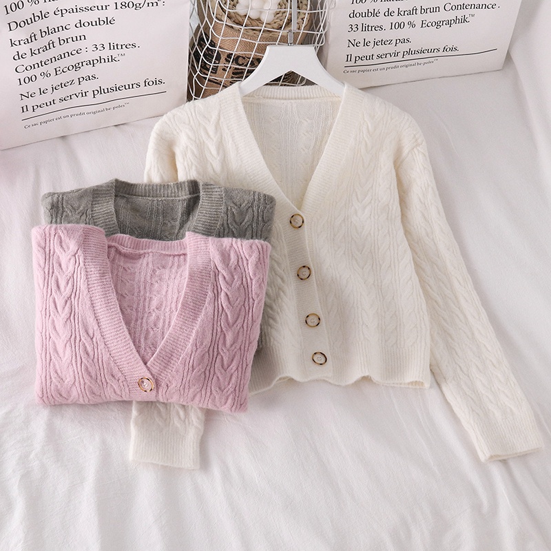 NUZIRO  Áo khoác cardigan  dệt kim tay dài cổ chữ V thời trang cho nữ