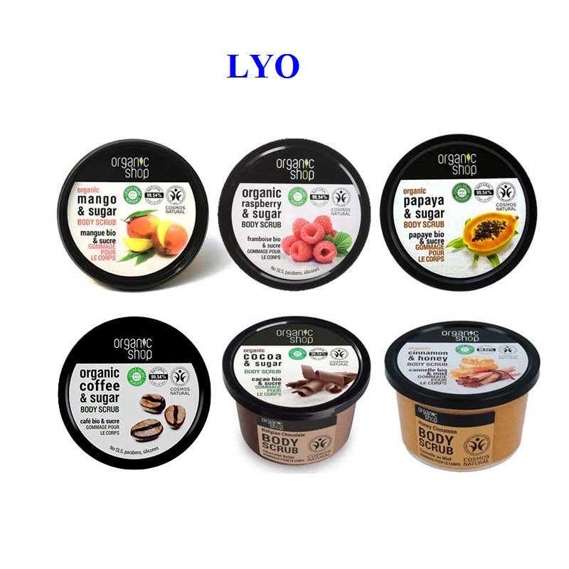 TẨY DA CHẾT ORGANIC SHOP  Tẩy Tế Bào Chết Body - mặt 75ml Organic Shop Coffee Sugar Body Scrub 250ml