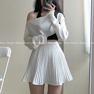 Croptop trễ vai - Chân váy dập ly