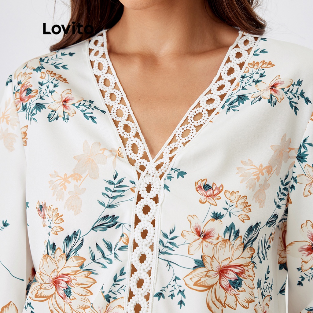 Lovito Boho Áo hoa ren tương phản L24LD111 (Trắng)