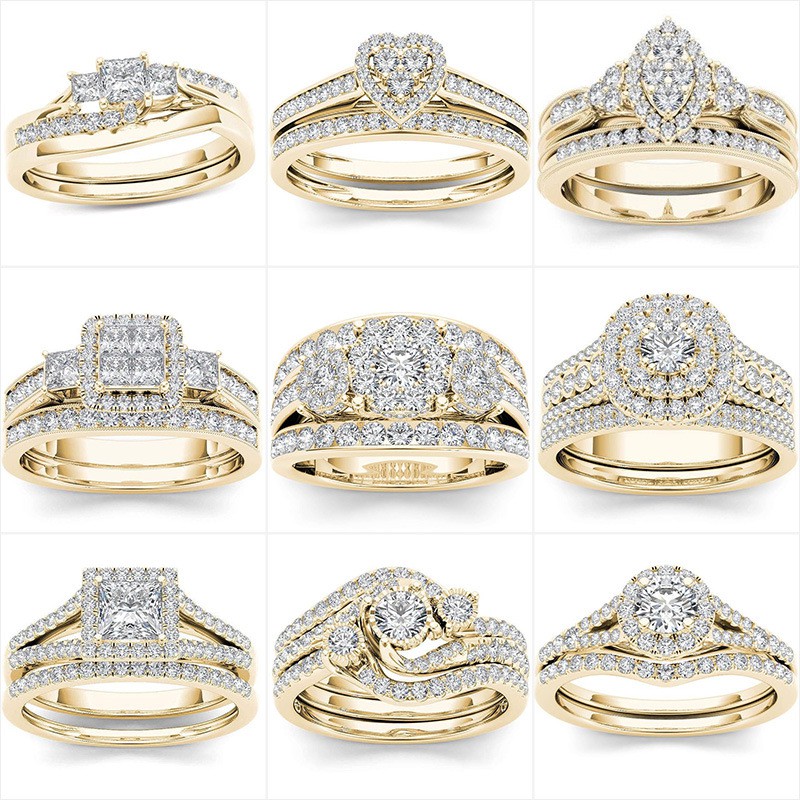 Nhẫn mạ vàng đính đá zircon phong cách Âu Mỹ cổ điển cho cặp đôi