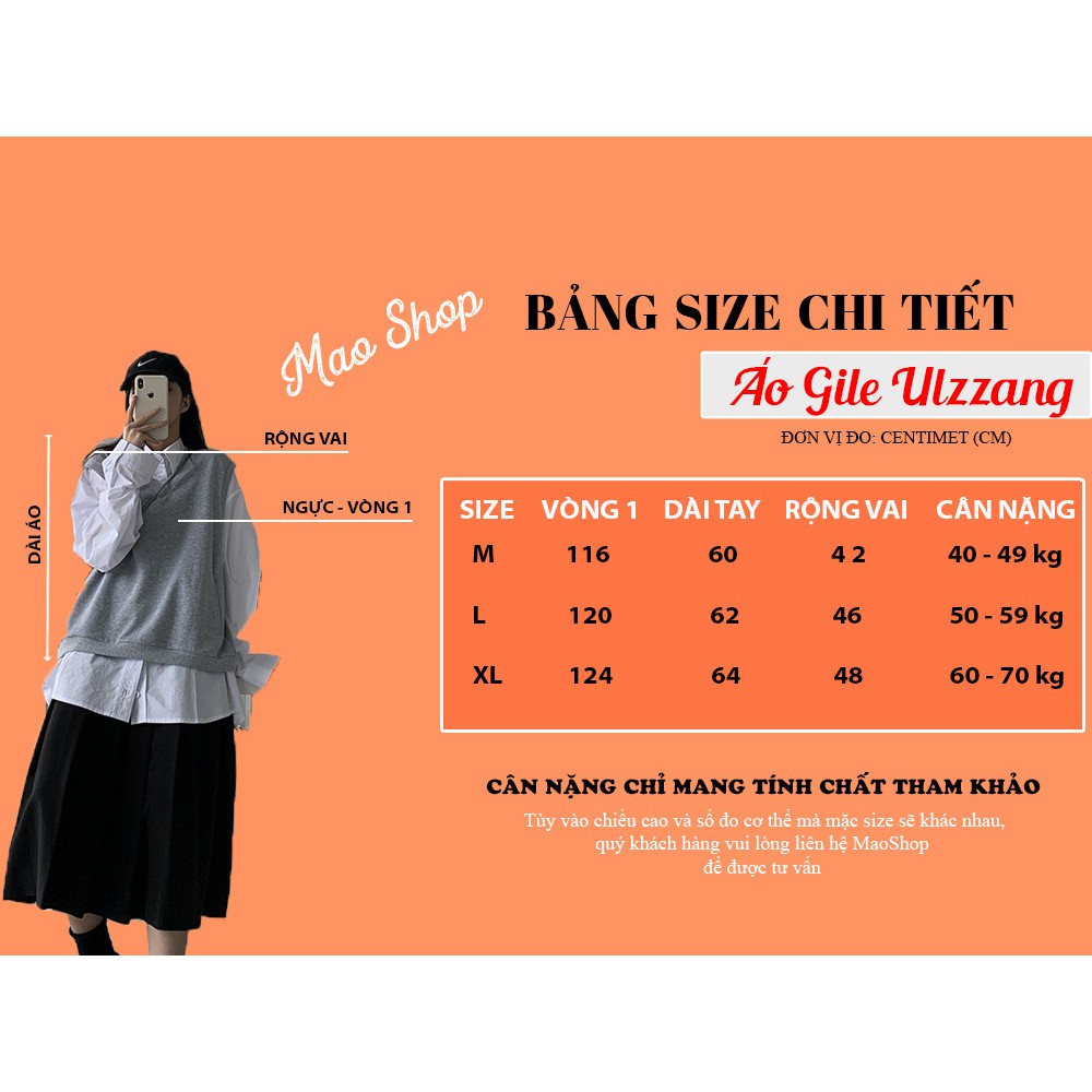 Áo Gile Ulzzang vải dày dặn, Áo len gile nữ phong cách Hàn Quốc - Maomao