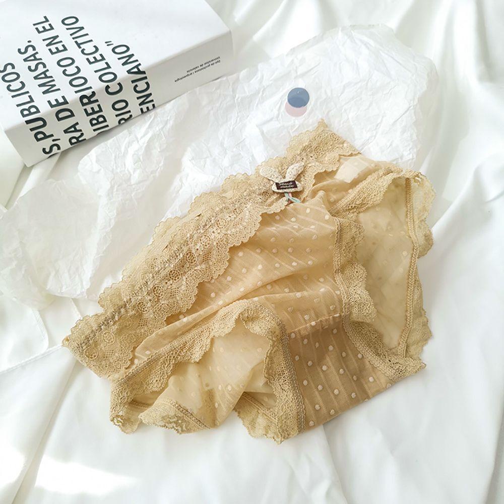 OCEANMAP Quần Lót Trong Suốt Thoáng Khí Lưng Vừa Họa Tiết Thỏ Gợn Sóng Đáng Yêu Cho Nữ