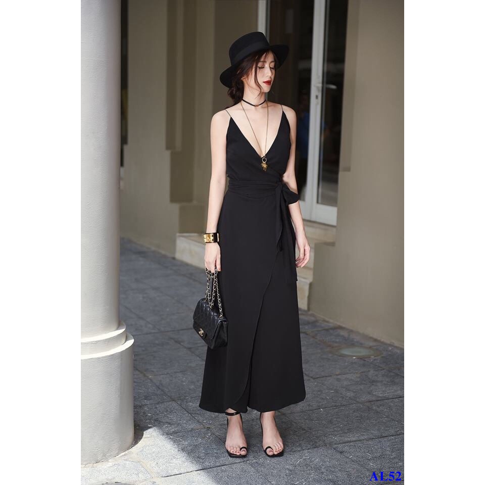 Jumpsuit Dài Hai Dây Giả Váy Xẻ Ngực Gợi Cảm