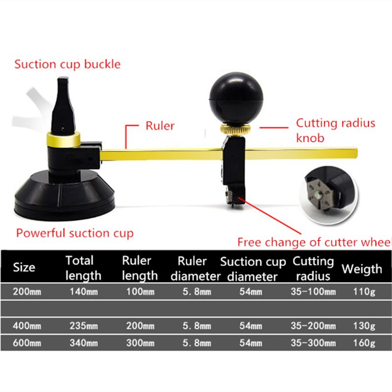 La Bàn Cắt Kính 6 Bánh Độ Chính Xác Cao Kèm Cốc Hút Tiện Dụng