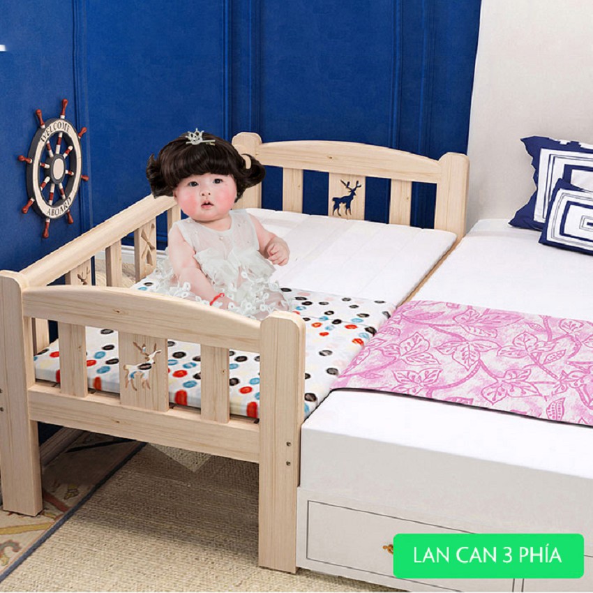 Giường cũi cho trẻ em quây 3 mặt ghép giường cha mẹ size 128*60*40cm chất liệu gỗ thông