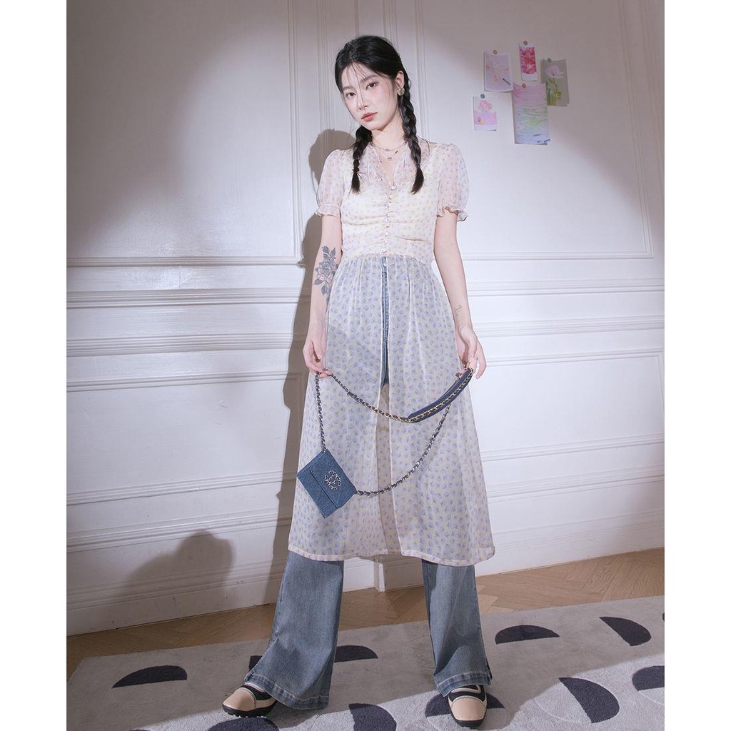 Áo Sơ Mi Chiffon Dáng Dài Họa Tiết Hoa Phong Cách Pháp Màu Trong Suốt Thời Trang Mùa Hè Dành Cho Nữ 2022