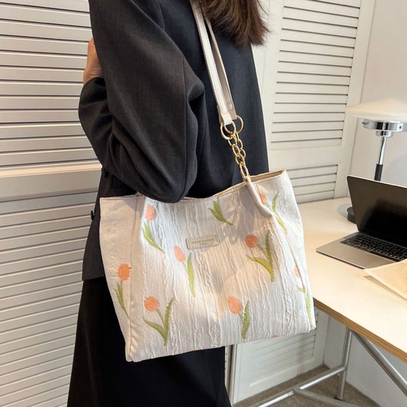 Túi xách QFDI canvas họa tiết hoa cỡ lớn thời trang cho nữ