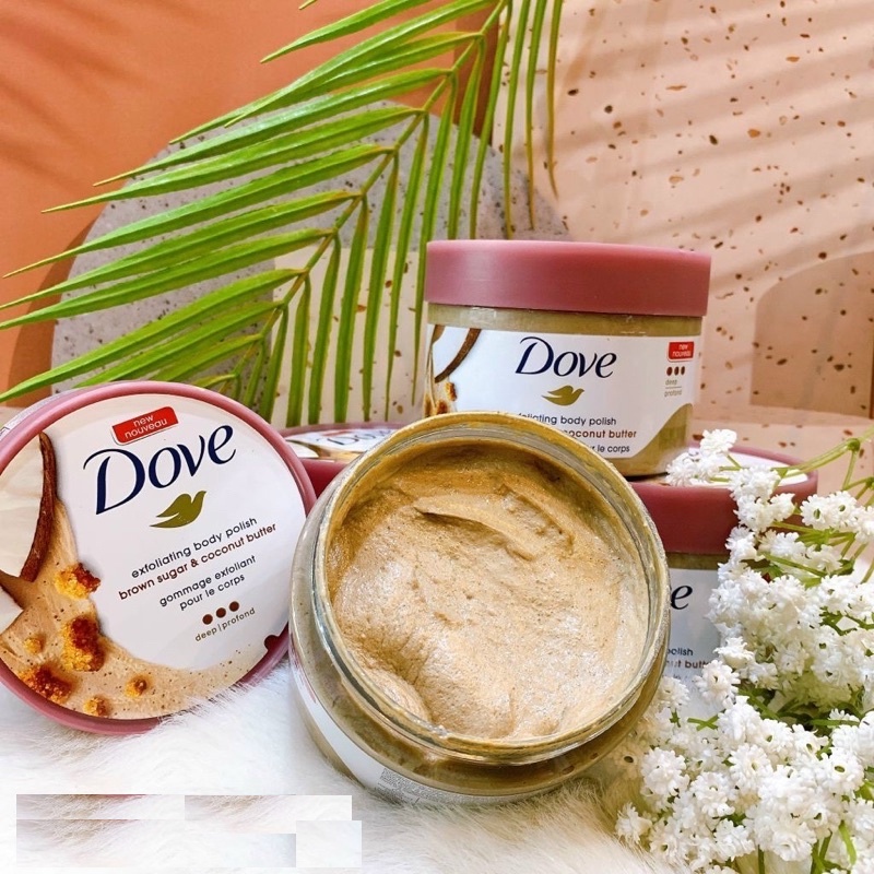 Sữa tắm tẩy tế bào chết Dove Exfoliating Body Polish Scrub For Silky Smooth Skin Brown Sugar &amp; Coconut Butter 298g (Mỹ)