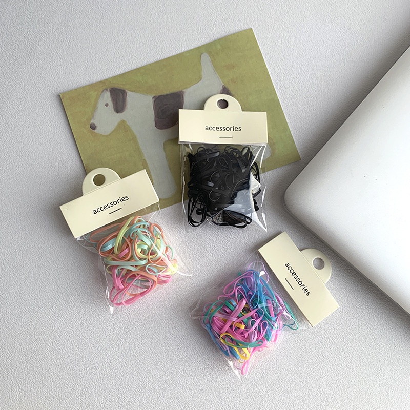 Set 100 Dây Thun Buộc Tóc Nhiều Màu Sắc Dày Dặn Độ Co Giãn Cao Dành Cho Nữ