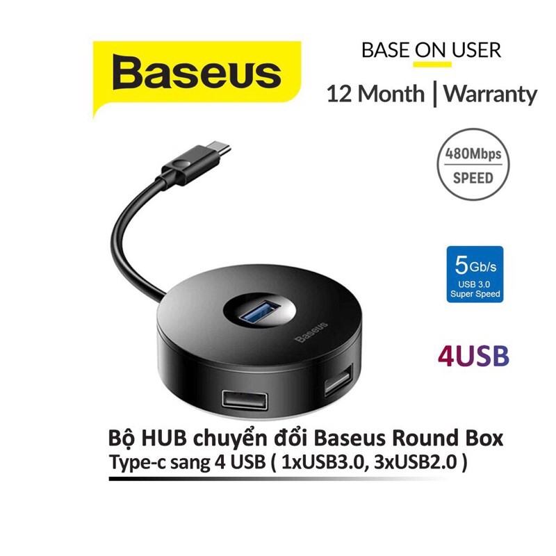 Bộ HUB chuyển đổi Type C sang USB 3.0 Baseus Round Box HUB (4 Port USB, Support Hard Disk) - Bộ chuyển đổi baseus type C