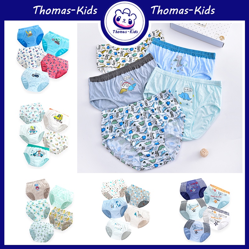 5 chiếc 3-12Yrs Đồ lót dành cho trẻ em Bé trai 100% cotton Thời trang mới và thoải mái Hoạt hình Hình khủng long Quần lót trẻ em