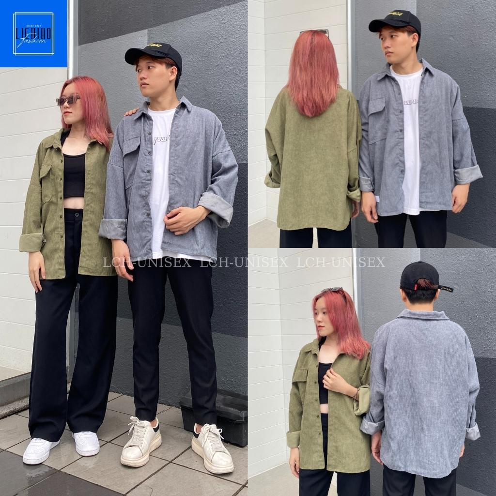 Áo khoác sơ mi unisex form rộng nam nữ vải nhung tăm mềm mịn phù hợp sinh viên học sinh LCH