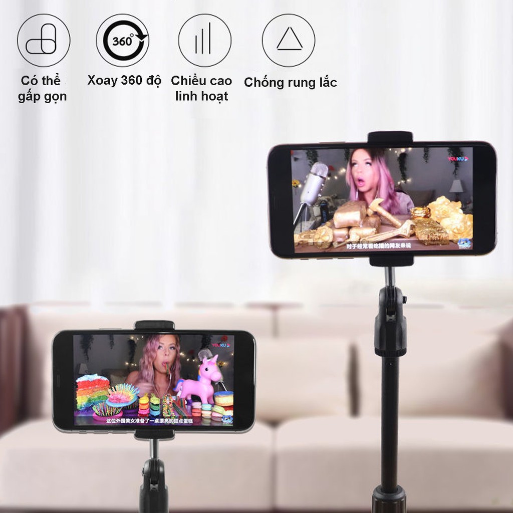 Giá Đỡ Điện Thoại Để Bàn Livestream Cao Cấp, đế tròn tiện dụng có thể kéo dài 38 cm- dáng cổ móc câu