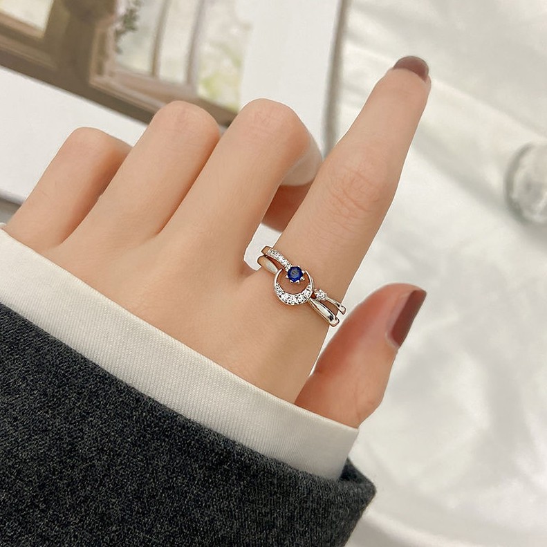 Nhẫn nữ 🍀Freeship Hoàn xu freesize bộ nhẫn ghép trăng khuyết pha lê và ngôi sao xanh