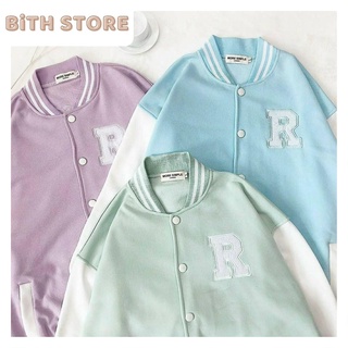 Áo Cardigan bomber nỉ nam nữ cúc bấm form rộng thêu logo R cực chất