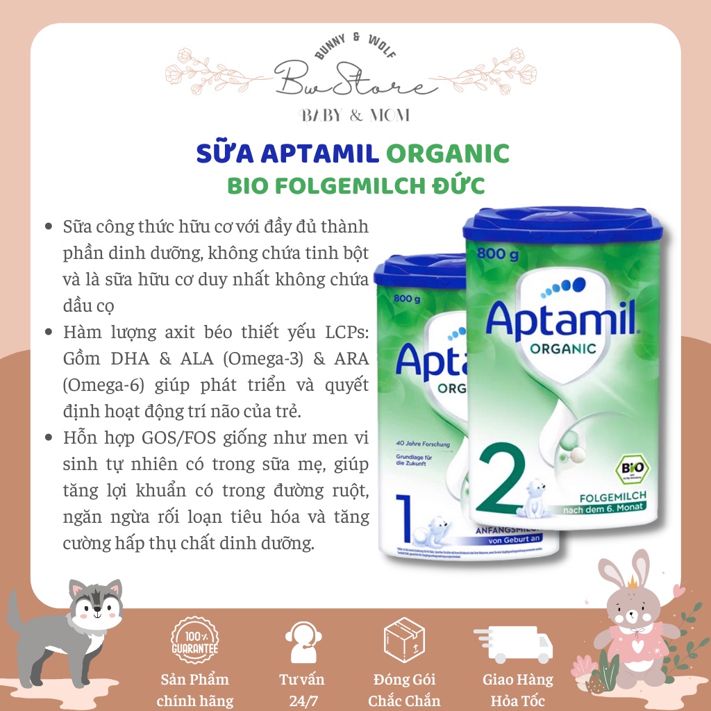 [Hàng Air - Cam kết chính hãng] Sữa Aptamil Organic Bio Anfangsmilch Đức Hộp 800gr Số 1-2