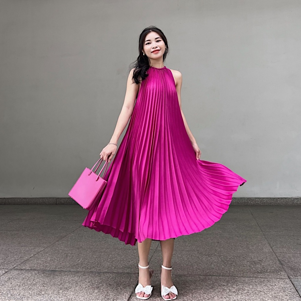 Đầm maxi cổ yếm dập ly dáng dài Callene (L1519)