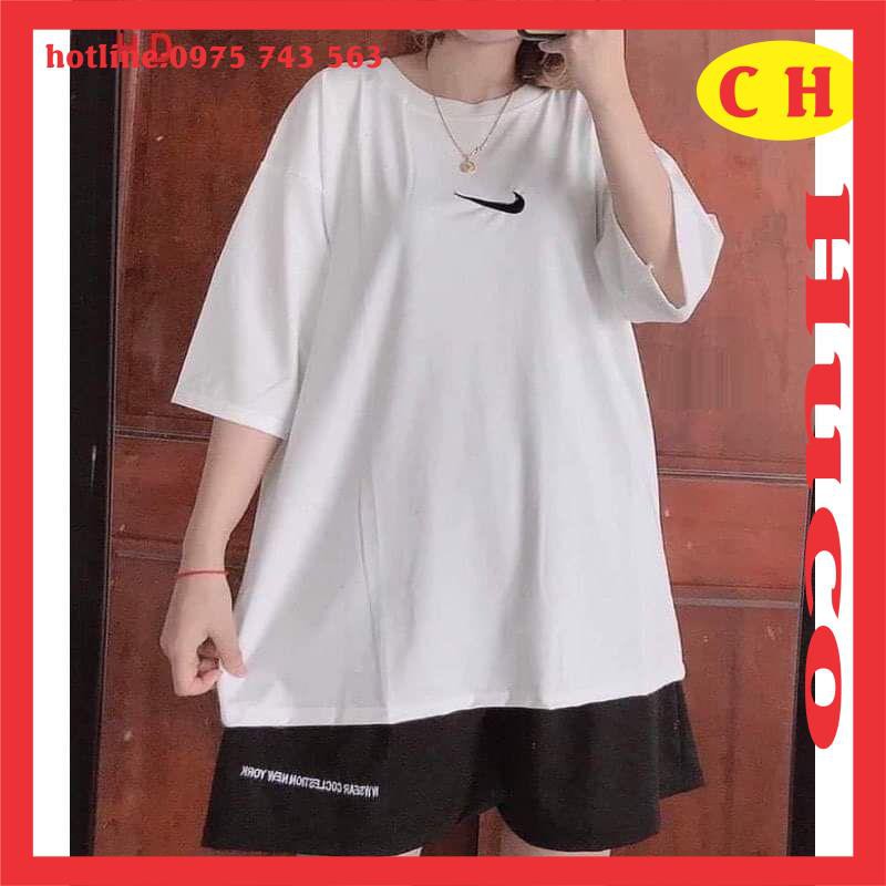 áo thun hè tay lỡ dấu tích + quần đùi chữ nhỏ, sét trang phục đồ bộ nam nữ mặc đôi nhóm form thụng unisex freesize