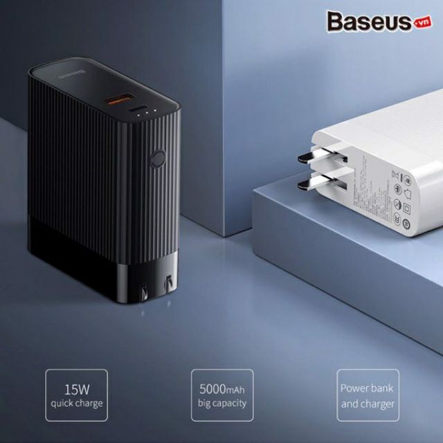 Bộ sạc nhanh du lịch 2 trong 1 Baseus Power station Travel Charger tích hợp pin dự phòng 5000mAh