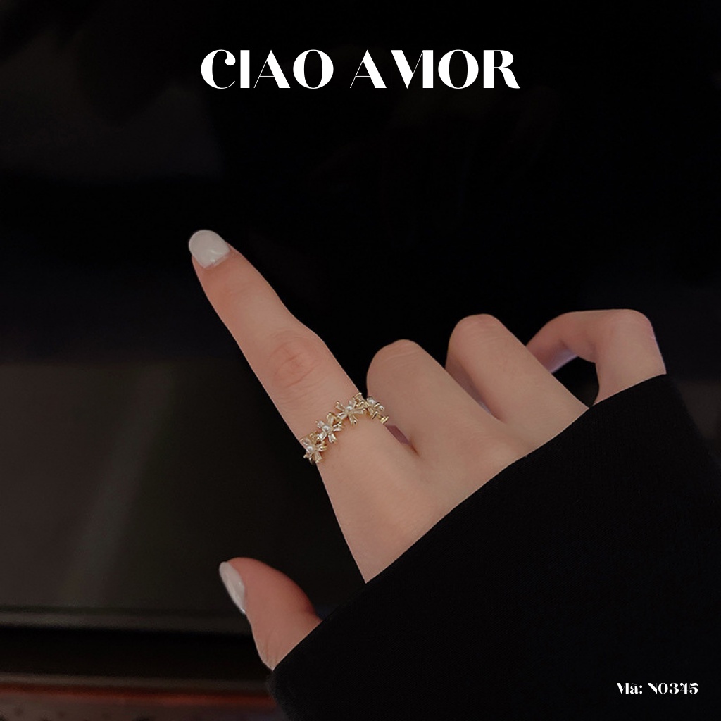 Nhẫn nữ, Nhẫn đính hoa trắng vòng dễ thương Trang sức Ciao Amor - N0345