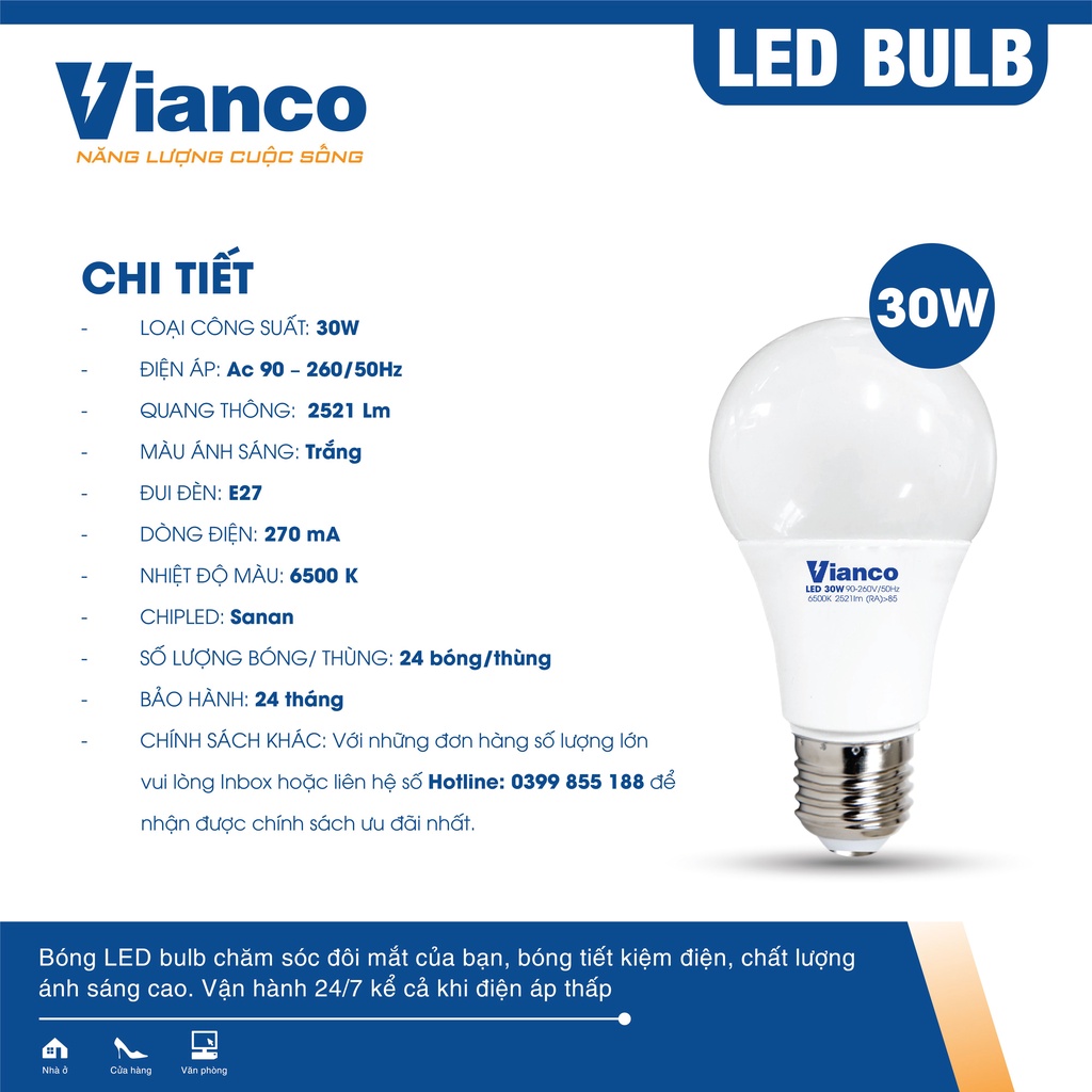 Bóng Đèn Led Bulb Tròn VIANCO Tiếm Kiệm Điện Năng, Thiết Kế Nhỏ Gọn, Bảo Hành 24 Tháng 1 Đổi 1