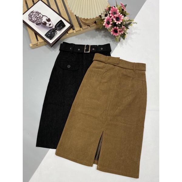 Chân váy nhung tăm dáng dài