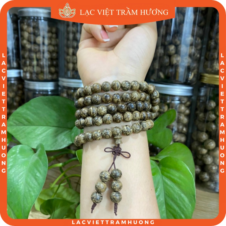 Vòng Tay Trầm Hương 108 Hạt 8mm Trầm Dó Dây INDO Cao Cấp Màu Nâu Sáng Lạc Việt cho Nam Nữ Cầu Tài Lộc - Bình An