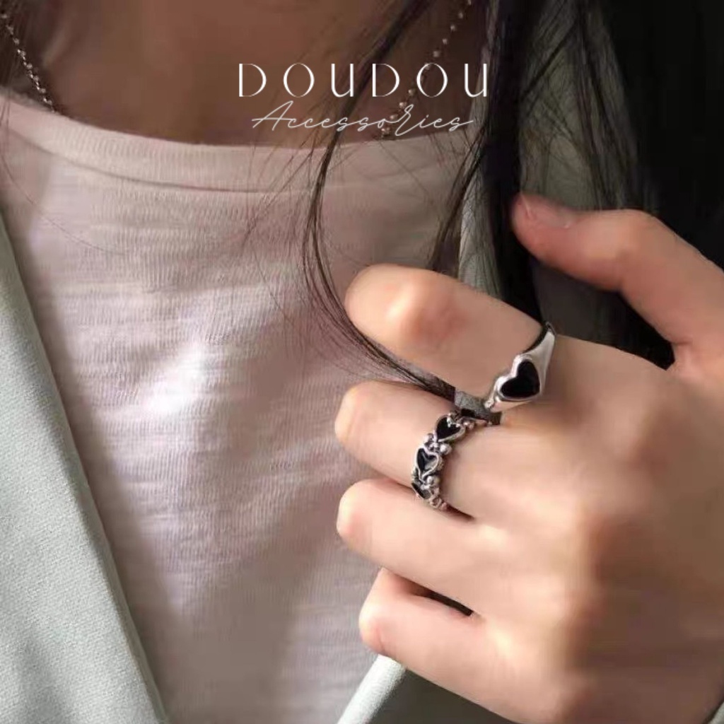 Nhẫn nữ freesize Doudou Set nhẫn bạc đính đá đi tiệc phá cách cá tính phong cách Âu Mỹ sang chảnh thời trang JZ007