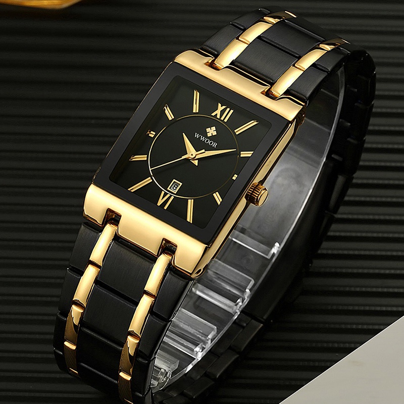 Đồng Hồ Đeo Tay Mặt Vuông Bằng Thép Không Gỉ Chống Thấm Nước WWOOR Masculino-8858 Cho Nam