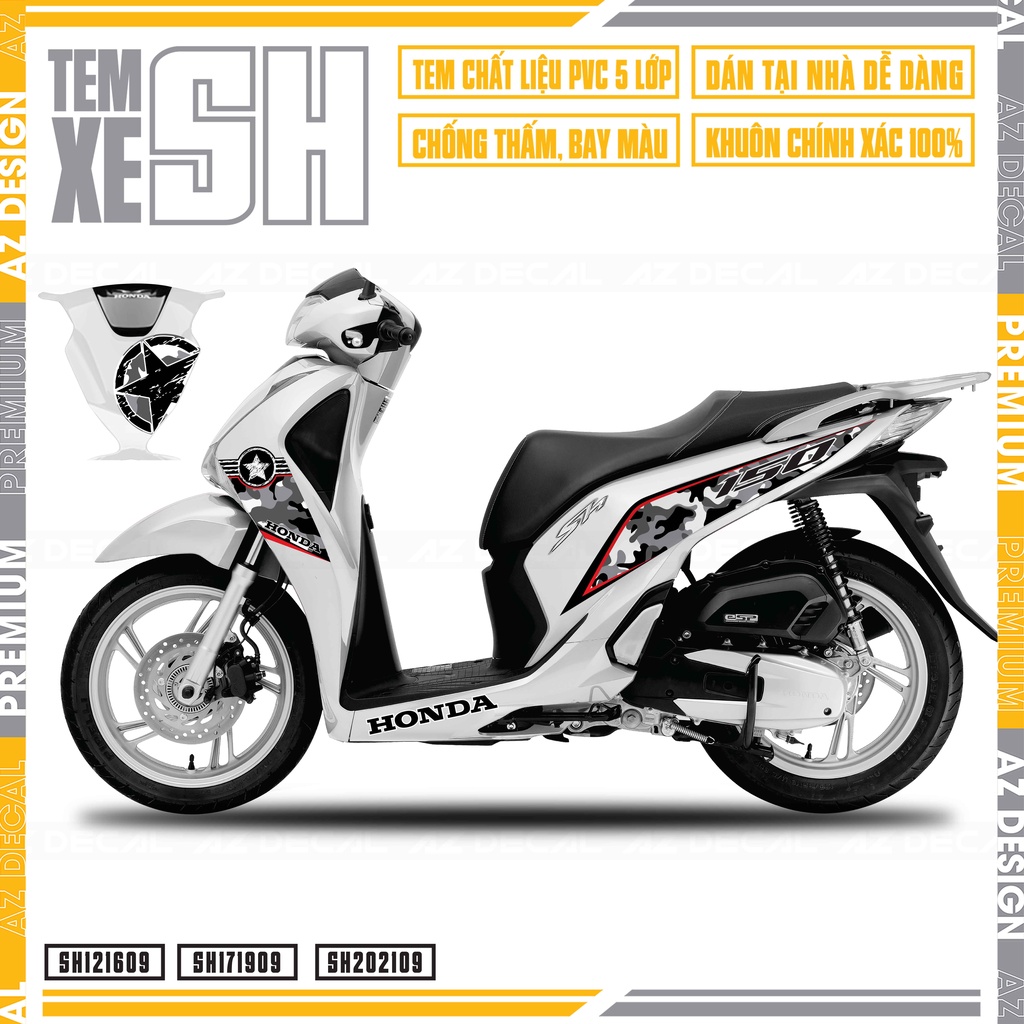 Tem Dán Xe SH Camo | SH09 | Decal Rời Chất Liệu PVC Cao Cấp Chống Bay Màu, Dễ Dán Tại Nhà