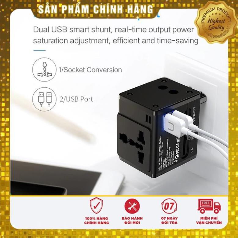 Adapter củ cóc sạc đa năng USAMS T2 TRAVEL hỗ trợ mọi ổ cắm mọi quốc gia trên thế giới - Hàng chính hãng