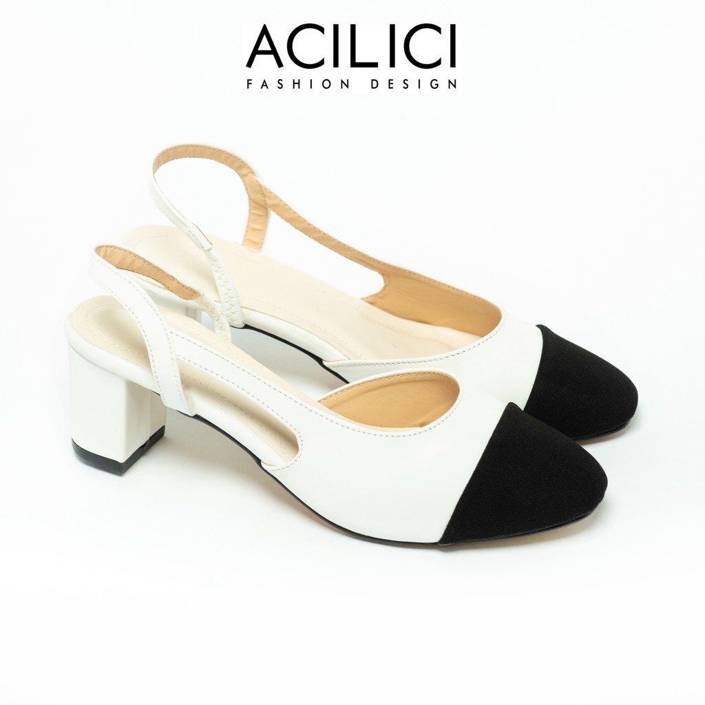 Giày sandal nữ ACILICI đế vuông, giày cao gót nữ thời trang gót cao 5p hàng chuẩn size màu kem, đen và trắng_TC040