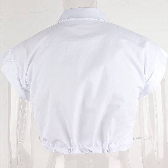 Áo croptop sơ mi tay ngắn eo rút dây màu trắng HAC131 Hỉn Hỉn Store