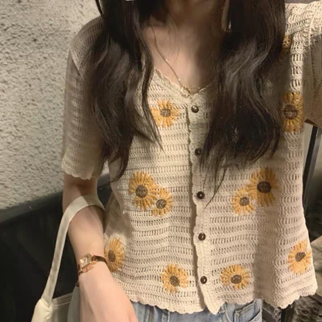 ♥️ CROPTOP LEN MÓC HOA CÚC ♥️