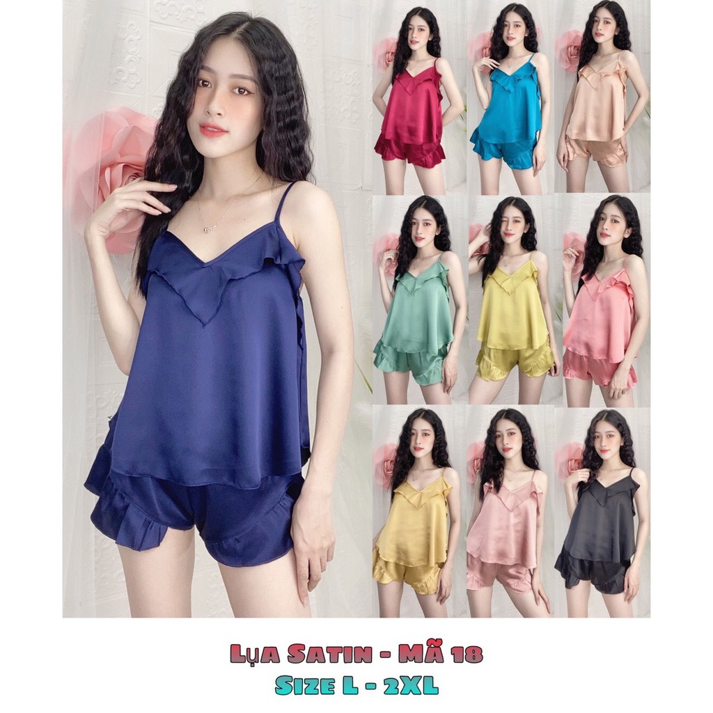 HÀNG CAO CẤP - SET ĐỒ BỘ LỤA SATIN QUẦN ĐÙI 2 DÂY
