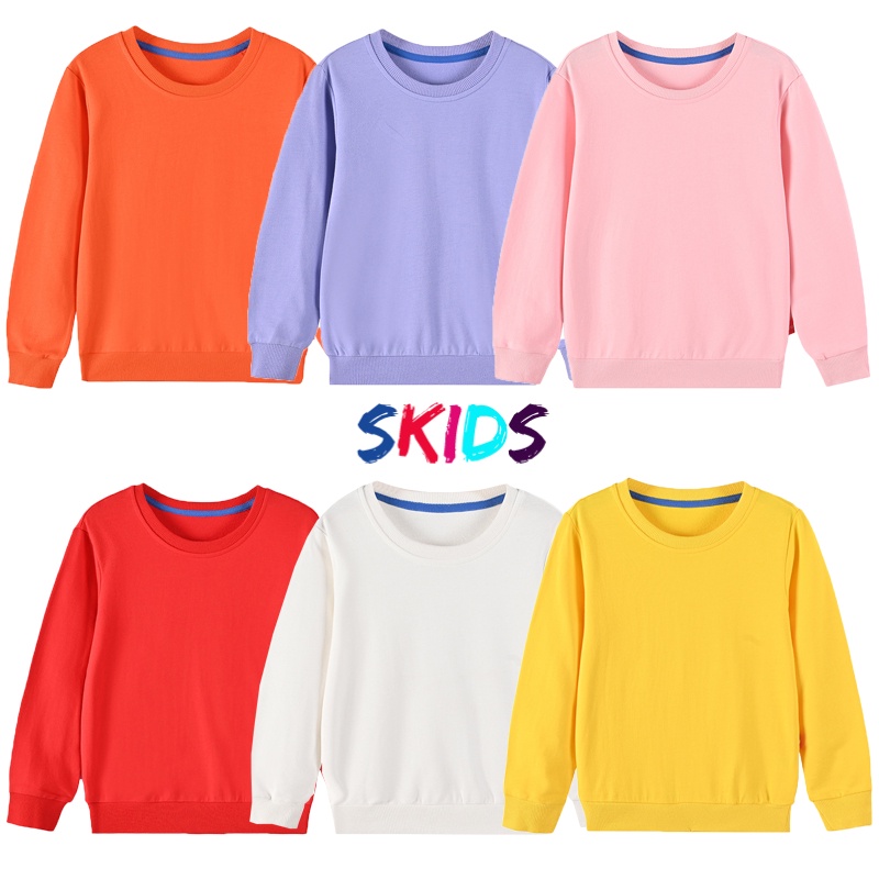 Áo nỉ cho bé gái size đại thun trơn hàn quốc thời trang trẻ em thu đông 3 đến 10 tuổi SKIDS