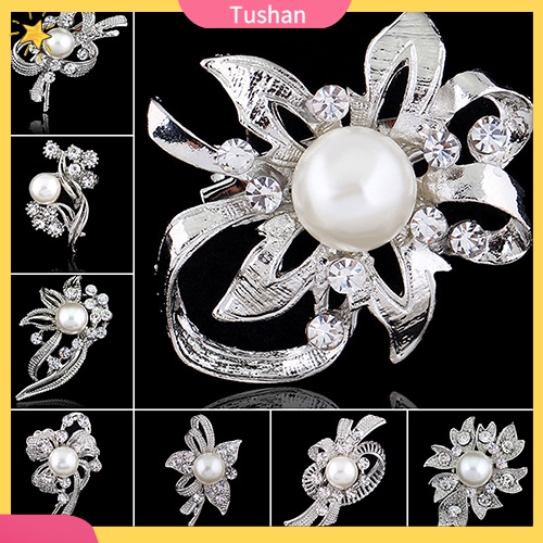 Ghim cài áo hình hoa đính kim cương ngọc trai giả thời trang cho nữ